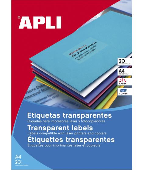 Apli Etiquetas Permanentes Translucidas 210 x 297 mm - 20 Hojas - Resistentes Intemperie