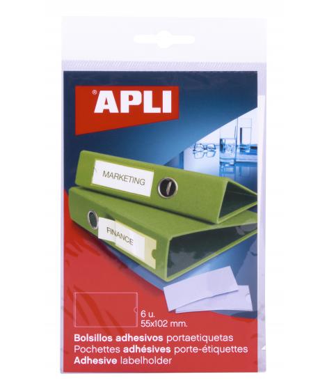 Apli Bolsillos Adhesivos para Etiquetas - 55 x 102mm - Cambia la Informacion de la Etiqueta Segun tus Necesidades - Contiene 6 B