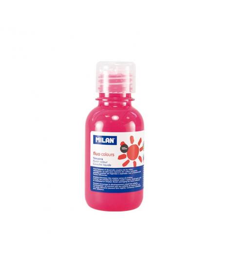 Milan Botella de Tempera 125ml - Tapon Dosificador - Secado Rapido - Mezclable - Color Rosa Fluo