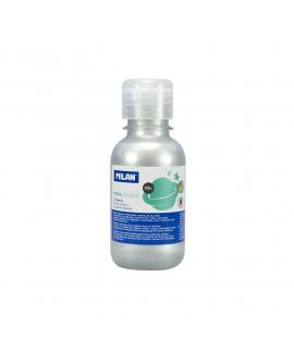 Milan Botella de Tempera 125ml - Tapon Dosificador - Secado Rapido - Mezclable - Color Plata