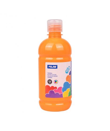 Milan Botella de Tempera - 500ml - Tapon Dosificador - Secado Rapido - Mezclable - Color Naranja