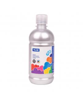 Milan Botella de Tempera - 500ml - Tapon Dosificador - Secado Rapido - Mezclable - Color Plata