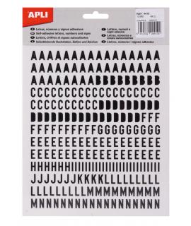 Apli Letras de Palo Mayusculas Adhesivas - Altura 10mm - Color Negro - Pack de 2 Hojas con 486 Letras