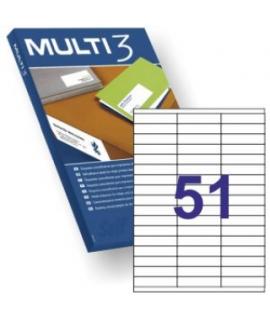 Multi3 Pack de 5100 Etiquetas Blancas Tamaño 70x16.9mm - 100 Hojas x 51 Etiquetas - Aptas para Imprimir Laser y Tinta