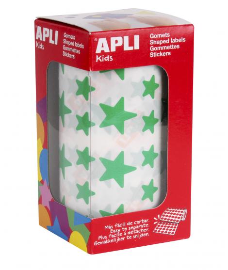 Apli Gomets Estrella Verde - 12.5mm y 19.5mm - Adhesivo Permanente - 2360 Gomets por Rollo - Ideal para Escuelas y Talleres Infa