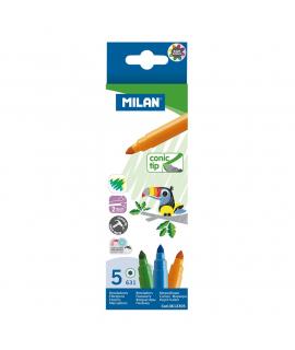 Milan Pack de 5 Rotuladores - Punta Conica 5mm - Tinta al Agua - Lavable - Colores Surtidos