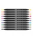 Milan Pack de 10 Rotuladores Bicolor Doble Punta - Punta Conica 5mm - Tinta al Agua - Lavable - Colores Surtidos