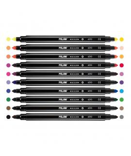 Milan Pack de 10 Rotuladores Bicolor Doble Punta - Punta Conica 5mm - Tinta al Agua - Lavable - Colores Surtidos