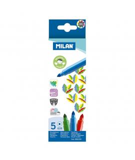 Milan Pack de 5 Rotuladores Super Lavables - Punta Conica 5mm - Tinta al Agua - Colores Surtidos