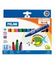 Milan Pack de 12 Rotuladores Super Lavables Maxi - Punta Conica 7.5mm - Tinta al Agua - Lavable - Colores Surtidos