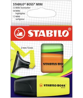 Stabilo Boss Mini Pack de 3 Marcadores Fluorescentes - Trazo entre 2 y 5mm - Tinta con Base de Agua - Antisecado - Colores Surti