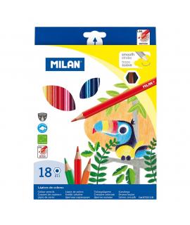 Milan Pack de 18 Lapices Hexagonales de Colores - Mina 2.9mm - Trazo Uniforme - Resistente a la Rotura - Colores Surtidos