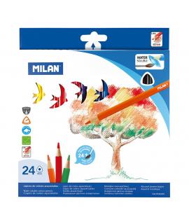 Milan Pack de 24 Lapices Triangulares Acuarelables + Pincel - Mina 2.9mm - Trazo Uniforme - Resistente a la Rotura - Colores