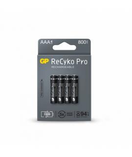 GP ReCyko Pro Pack de 4 Pilas Recargables 800mAh AAA 1.2V - Precargadas - Ciclo de Vida: Hasta 1.500 Veces