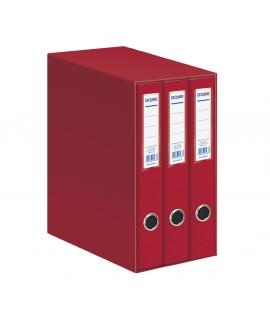 Dohe Oficolor Modulo de 3 Archivadores con Rado - Lomo Estrecho - Formato Folio - Carton Forrado - Color Rojo