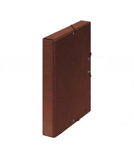 Dohe Caja para Proyectos Lomo 3cm - Carton Forrado con Papel Impreso y Plastificado - Cierre con Gomas - Color Cuero
