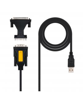 Nanocable Conversor USB a Serie Impresoras - Tipo A/M-RS232 DB9/M DB25/M - 1,8 m - Color Negro