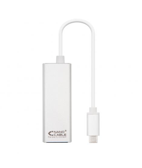 Nanocable Conversor USB-C a Ethernet Gigabit 10/100/1000 Mbps - 15 cm - Color Aluminio