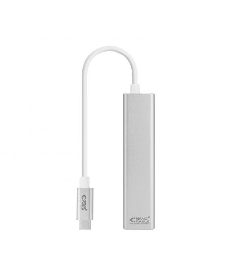 Nanocable Conversor USB-C a Ethernet Gigabit + 3xUSB 3.0 - Aluminio - 15 cm - Color Plata