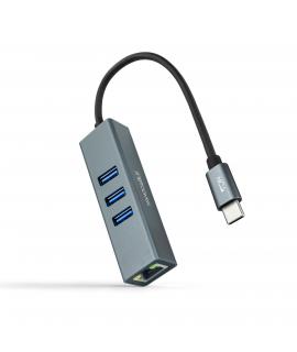 Nanocable Adaptador de Red USB-C a Ethernet Gigabit 10/100/1000 Mbps + 3 Puertos USB 3.0