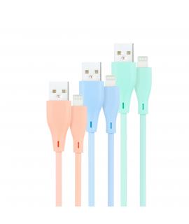 Nanocable Pack de 3 Cables USB-A Macho a Lightning Macho - Longitud 1m - Colores Pastel Rosa, Verde y Azul