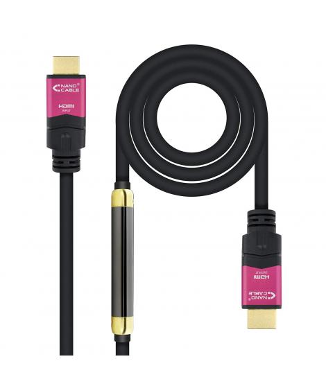 Nanocable Cable HDMI v2.0 Macho con Repetidor a HDMI v2.0 Macho 15m - 4K@60Hz 18Gbps - Alta Velocidad - Color Negro/Rosa