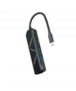Nanocable 5 en 1 Hub USB-C 3.0 con 2x USB-A 3.0, 1x USB-C PD, 1x HDMI, 1x RJ45 - Carcasa de Aluminio - Cable de 0.15m