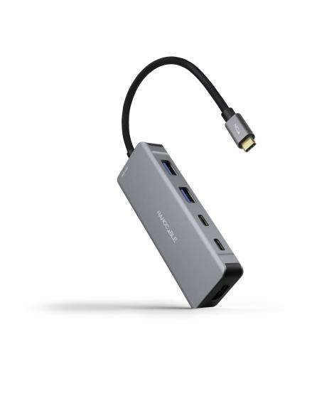 Nanocable HUB USB-C 6 en 1 - Conversor USB-C 3.2 GEN1 5G a 2 x USB-A + 2 x USB-C + HDMI + USB-C PD 100W - Aluminio - 15 cm - Col