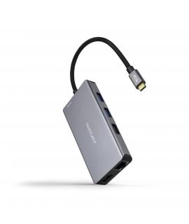Nanocable HUB USB-C 9 en 1 -Conversor USB-C a 3 x USB-A + 2 x HDMI + RJ45 + TF + SD + USB-C PD 100W - Aluminio - 15cm - Color Gr