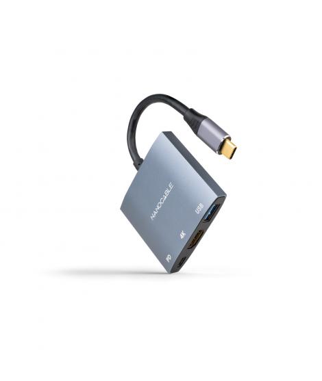 Nanocable Conversor USB-C a HDMI, USB3.0 y USB-C PD - Color Gris