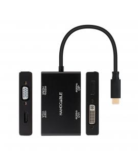 Nanocable Conversor USB-C/M a HDMI/H + DVI/H + DP/H + VGA/H - 10cm - Color Negro