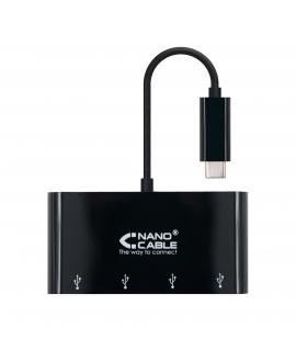 Nanocable Adaptador USB-C a 4xUSB 3.0. USB-CM-USB 3.0H - 10 cm - Color Negro