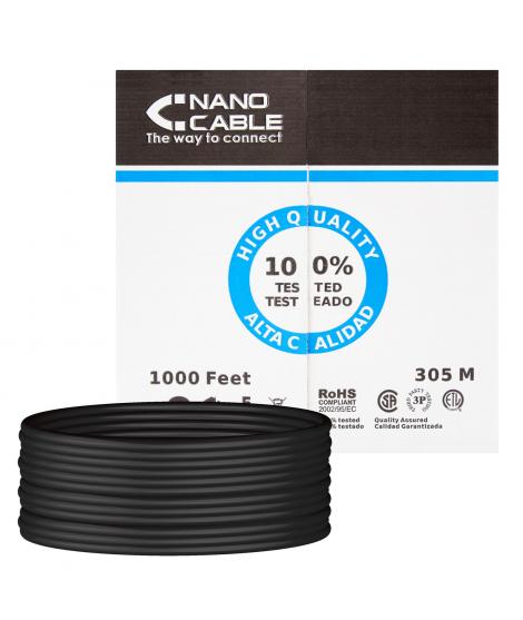 Nanocable Bobina de Cable de Red Rigido Impermeable para Exterior RJ45 Cat.5e UTP AWG24 305m - Color Negro