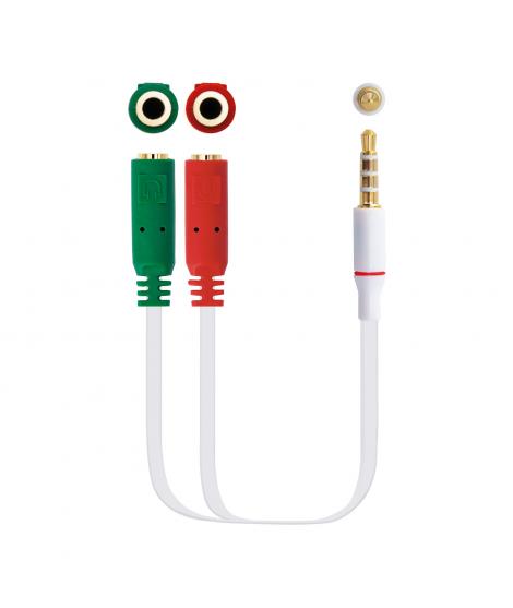 Nanocable Cable Adaptador Audio Jack 3.5mm Macho 4 Pines a 2x Jack 3.5mm Hembra 3 Pines 0.20m - Color Blanco