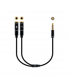 Nanocable Cable Adaptador Audio Jack 3.5mm Macho 4 Pines a 2x Jack 3.5mm Hembra 3 Pines 0.30m - Color Negro