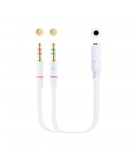 Nanocable Cable Adaptador Audio Jack 3.5mm Hembra 4 Pines a 2x Jack 3.5mm Macho 3 Pines 0.20m - Color Blanco