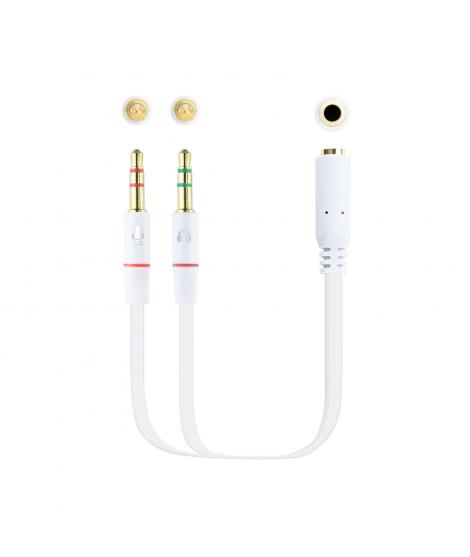 Nanocable Cable Adaptador Audio Jack 3.5mm Hembra 4 Pines a 2x Jack 3.5mm Macho 3 Pines 0.20m - Color Blanco