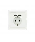 Nanocable Roseta Base de Enchufe de Pared Empotrable Tipo Schuko con 2 Tomas USB 2.4A - Color Blanco