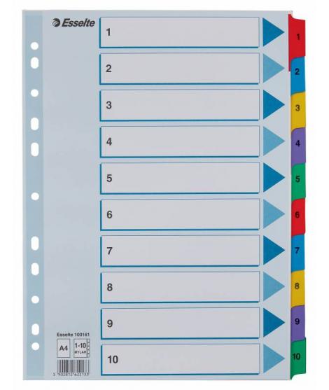 Esselte Indice de Carton con Pestañas Reforzadas - A4 - Numeradas 1-10 - Multicolor