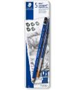 Staedtler Mars Lumograph Aquarell 100A Pack de 5 Lapices de Grafito + Pincel - Resistencia a la Rotura - Graduaciones Surtidas