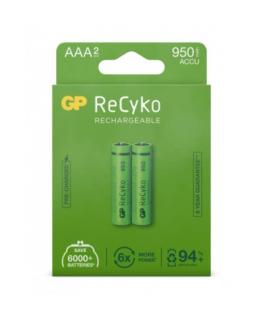 GP ReCyko Pack de 2 Pilas Recargables 950mAh AAA 1.2V - Precargadas - Ciclo de Vida: Hasta 1.000 Veces