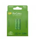 GP ReCyko Pack de 2 Pilas Recargables 950mAh AAA 1.2V - Precargadas - Ciclo de Vida: Hasta 1.000 Veces