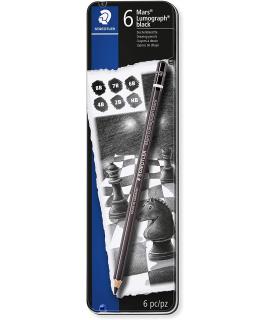 Staedtler Mars Lumograph Black Artist Pencil 100B Pack de 6 Lapices de Grafito - Resistencia a la Rotura - Graduaciones