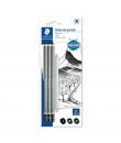 Staedtler Mars Lumograph Charcoal 100C Pack de 3 Lapices de Grafito + Difuminador - Alta Proporción de Carbon y Carboncillo - Gr