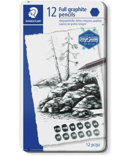 Staedtler Mars Lumograph Pure Graphite 100G Pack de 12 Lapices de Grafito - Tonos Brillantes - Graduaciones Surtidas