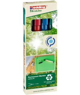 Edding 25 EcoLine Pack de 4 Rotuladores Permanentes - Punta Redonda Fina - Trazo 1mm - 90% de Plastico Reciclado - Colores