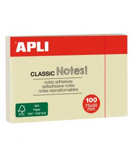 Apli Notas Adhesivas Classic 75x50mm Bloc 100 Hojas - Adhesivo de Calidad - Facil de Despegar - Ideal para Recordatorios - Amari