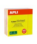 Apli Funny Cubo de 400 Notas Adhesivas 75 x 75 mm - Colores Surtidos Fluorescentes