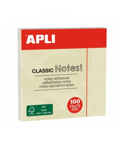 Apli Classic Bloc de 100 Notas Adhesivas 75 x 75 mm - Color Amarillo