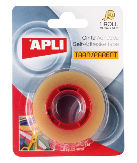 Apli Cinta Adhesiva Transparente 19mm x 33m - Resistente al Agua y a la Humedad - Facil de Cortar con las Manos - Ideal para Uso